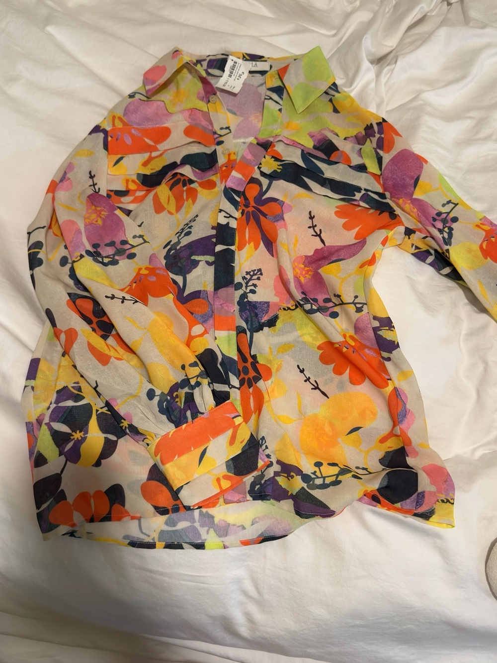 Floral Sheer Button-Down Blouse - Multicolor